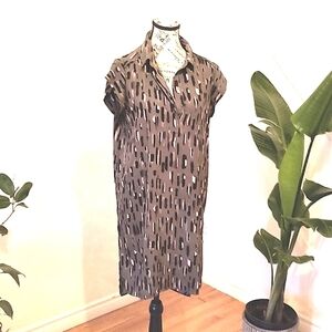 Midi dress. Size large, Green black and light pink. Great Condition